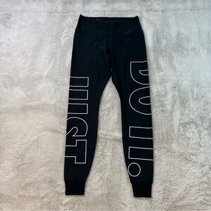 Nike Leggings Black Joggers Dri Fit Bold Print JUST DO IT! Stretchy Athletic